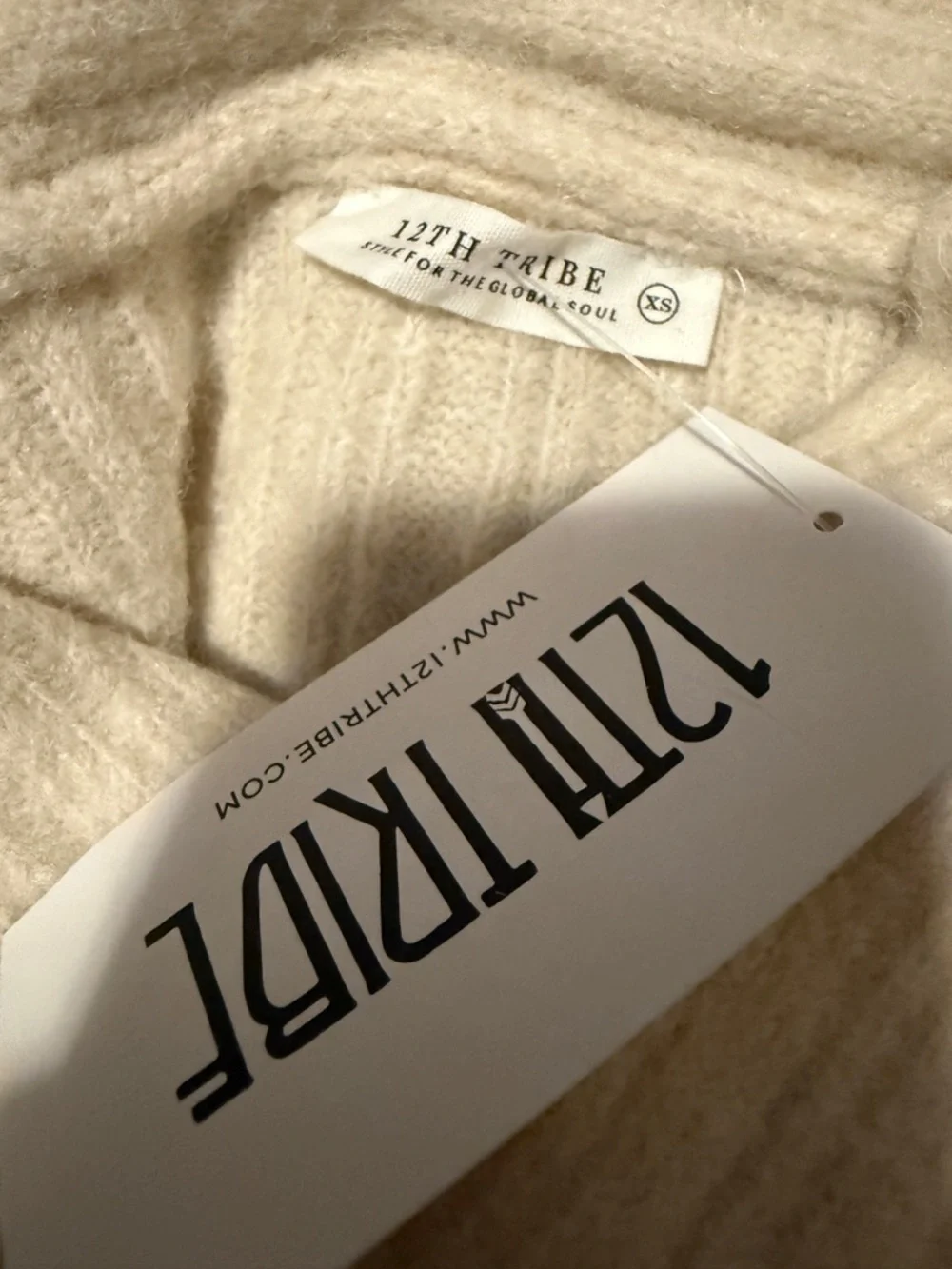 NWT 12th Tribe Cropped Minimalist Boho Turtleneck Sweater Cream XS